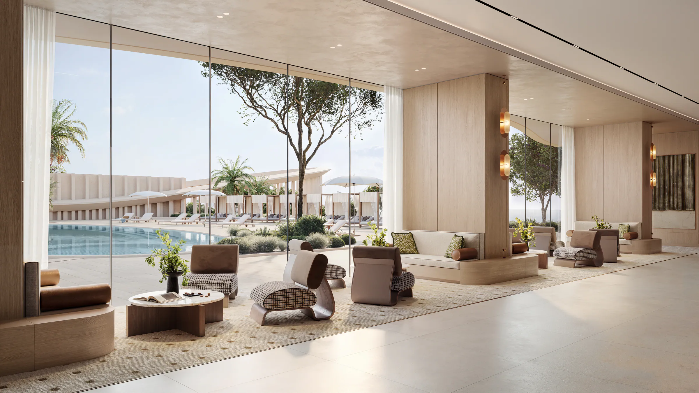 A wellness café with soft seating and daylight