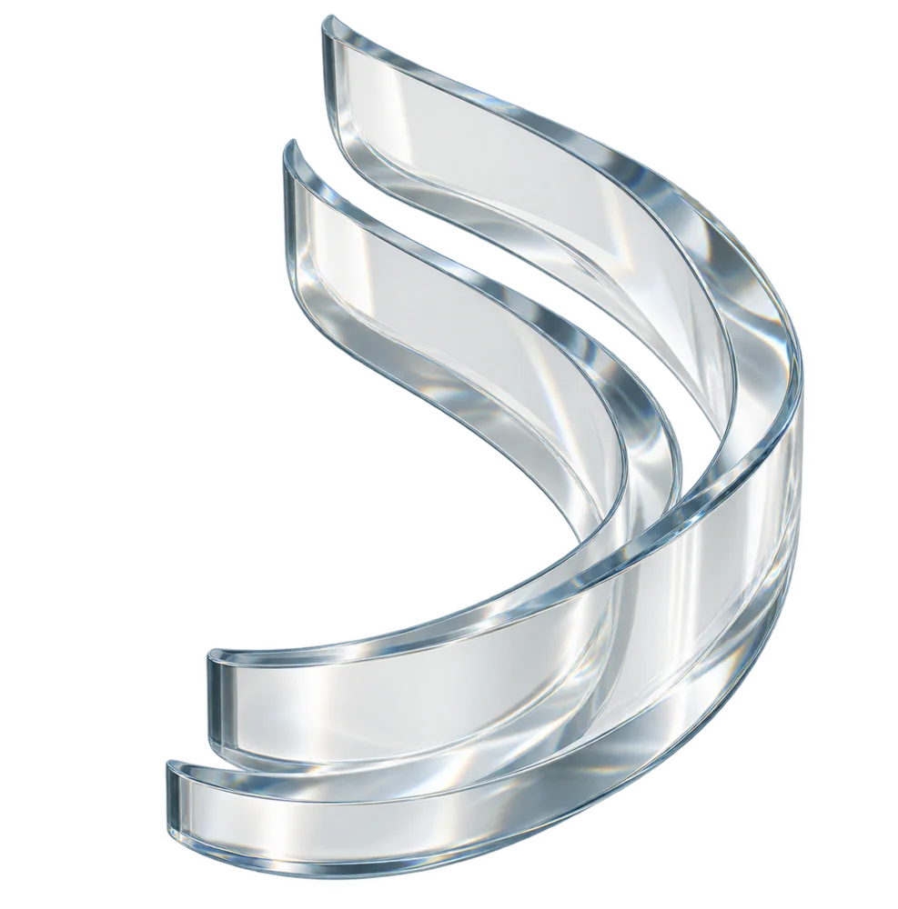 A curved ribbon of clear glass
